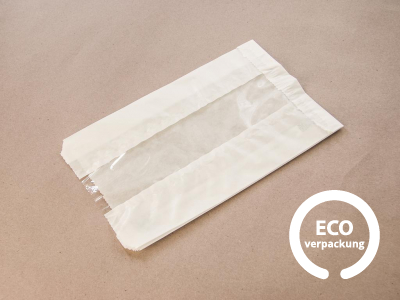 Bio-Papiertüte für heißes Gebäck mit PLA-Fenster weiß 24,5 x 15 cm