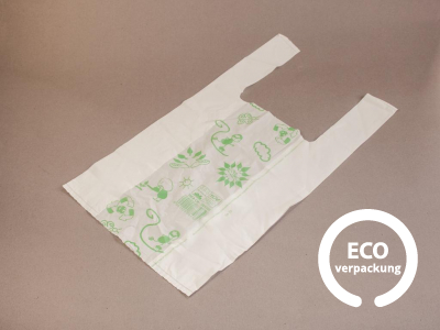 Bio-Tasche aus Maisstärke kompostierbar weiß 28+14 x 50 cm