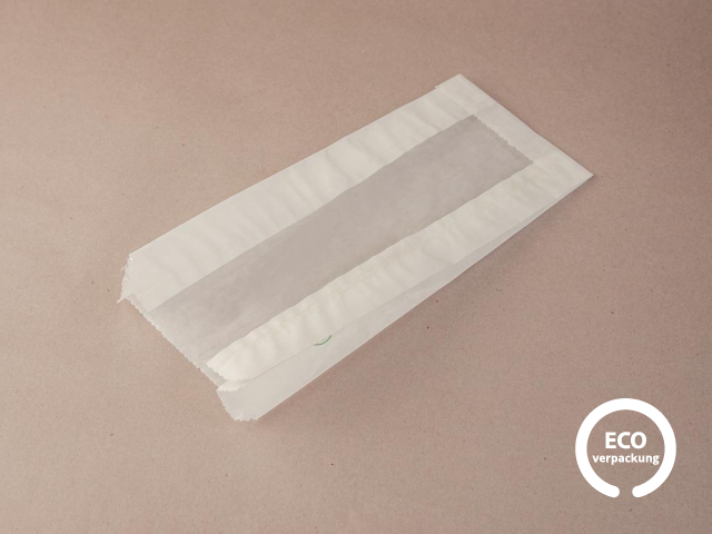 Bio-Papiertüte mit PLA-Fenster weiß 24,5 x 10 cm
