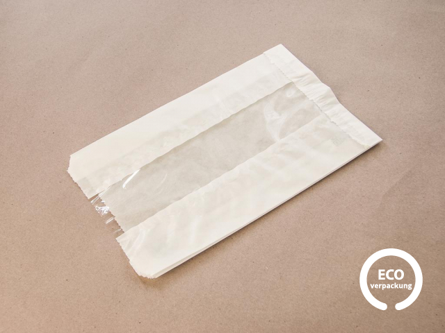 Bio-Papiertüte für heißes Gebäck mit PLA-Fenster weiß 24,5 x 15 cm