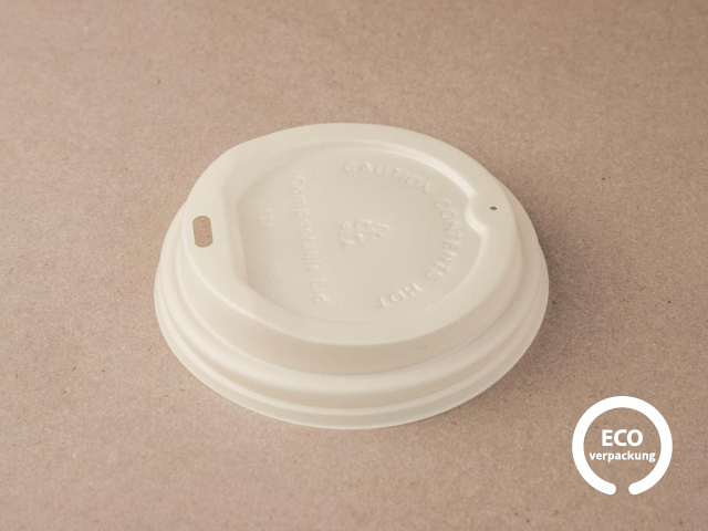 Bio-CPLA-Deckel ECO CUP für heiße Getränke flach weiß 300 ml (12 oz) Ø 89 mm