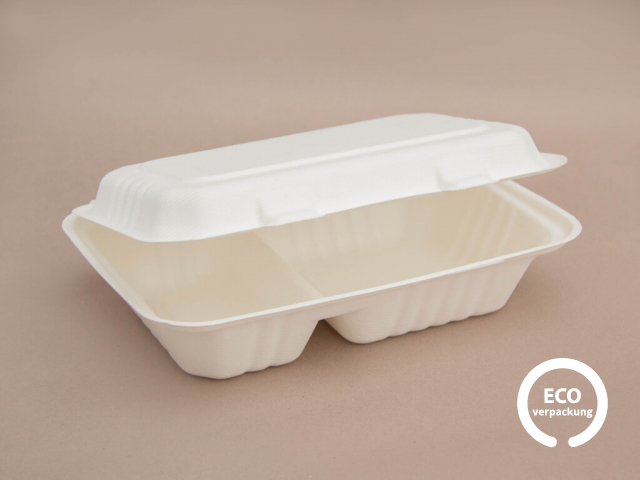 Menübox aus Zuckerrohr zweigeteilt 1000 ml