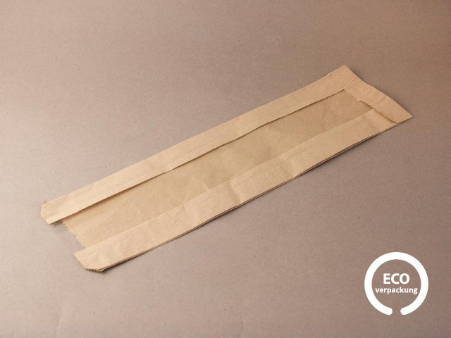 Bio Papiertüte mit PLA-Fenster für Baguette braun 35,5 x 10 x 5 cm