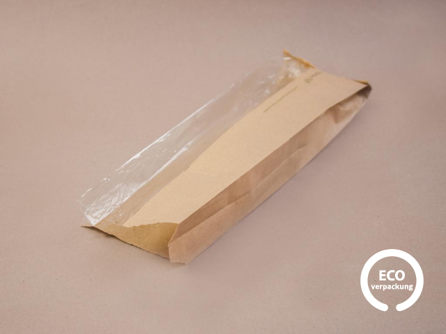 Bio Papiertüte für Baguette mit PLA Fenster braun 10,2 x 15,2 x 35,6 cm