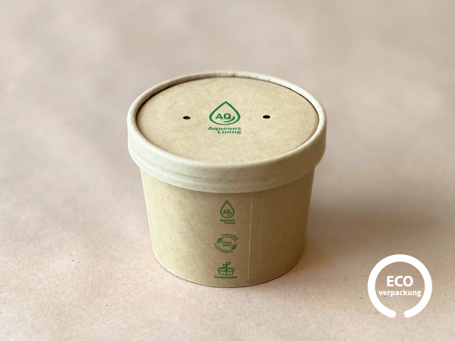 Bio-Papierschale für Suppe kompostierbar 390 ml (12 oz), Deckel erhätlich