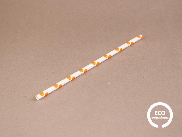Bio Papier Farbtrinkhalm weiß-orange gepunktet Ø 0,6 cm